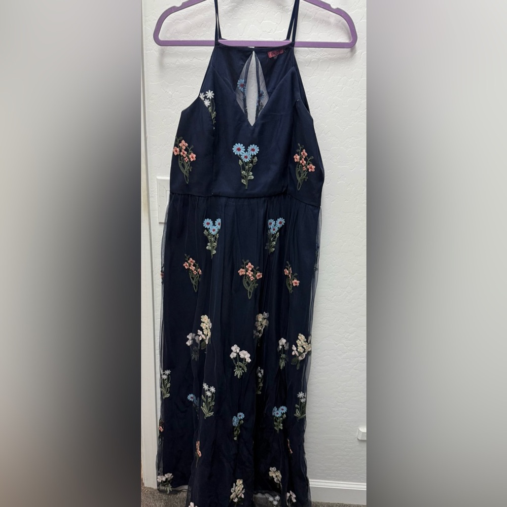 Chi Chi London Navy Botanical maxi length Dress. Size 14. EUC